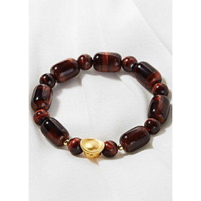 Vòng tay đá mắt hổ nâu đỏ phối thỏi vàng bạc mạ vàng Ngọc Quý Gemstone