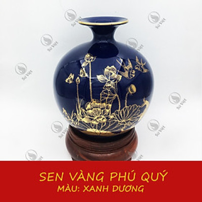 Bình Hút Lộc Vẽ Vàng Bát Tràng Sen Vàng Phú Quý