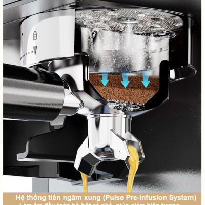 Máy pha và xay cà phê bán tự động 3 trong 1 Espresso, Cappuccino, Latte thương hiệu Mỹ cao cấp HiBREW H20 - Công suất 1500W 20bar - Hàng chính hãng