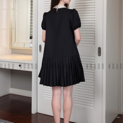 Đầm đen cổ phối kem NGADO , đầm suông , đầm kiểu nữ