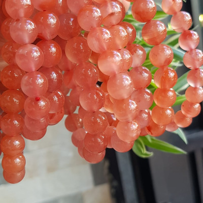 Vòng đeo tay nữ chuỗi mới đá mã não hồng cam bóng mượt đẹp size vòng hạt 10mm nam nữ mệnh hỏa mệnh thổ đeo ạ