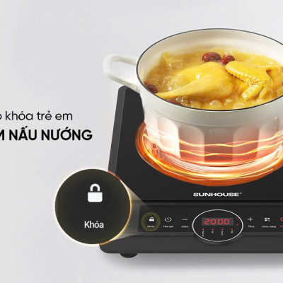 Bếp hồng ngoại Sunhouse SHD6012A - Công suất 2000W - Mặt kính pha lê - Chế độ hẹn giờ - Khóa trẻ em - Đa chức năng - Hàng chính hãng