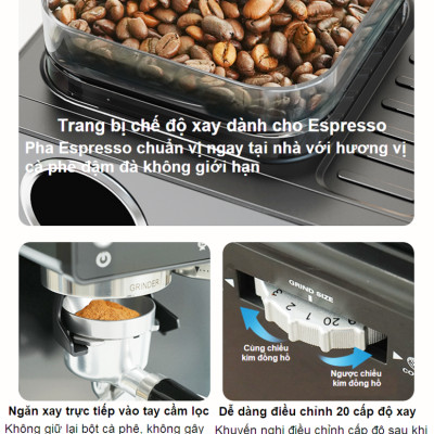 Máy pha và xay cà phê bán tự động 3 trong 1 Espresso, Cappuccino, Latte thương hiệu Mỹ cao cấp HiBREW H20 - Công suất 1500W 20bar - Hàng nhập khẩu