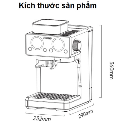 Máy pha và xay cà phê bán tự động 3 trong 1 Espresso, Cappuccino, Latte thương hiệu Mỹ cao cấp HiBREW H20 - Công suất 1500W 20bar - Hàng chính hãng