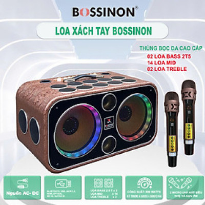 Loa Karaoke xách tay 18 Đường Tiếng Bossinon N2536K - Loa Kèm 2 Micro, Công Suất 800W Echo, Reverb ,2 Bass 25Cm - Hàng chính Hãng