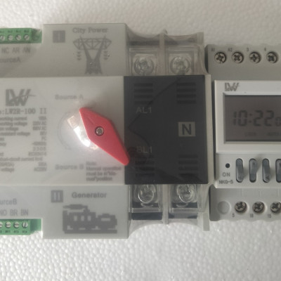 Combo tủ điện Ats 100A LW + Timer NKG5 chuyển đổi 2 nguồn điện tự động luân phiên 15 ngày trong tháng không gây mất điện