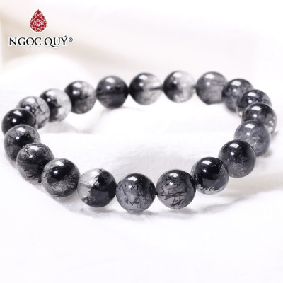 Vòng tay đá thạch anh tóc đen hạt 10mm bạc mệnh thủy, mộc - Ngọc Qúy Gemstones