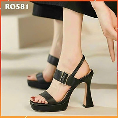 Giày sandal nữ cao gót 11 phân hàng hiệu rosata đẹp màu đen thời trang cao cấp ro581