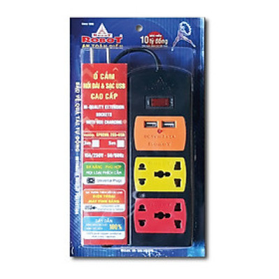 Ổ cắm điện Robot 2 ổ 5 chấu + USB  – dài 3m  – Hàng chính hãng
