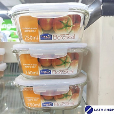 Bộ 3 hộp bảo quản thủy tinh hình vuông Lock&Lock LLG224S3 750ml (Trong suốt)