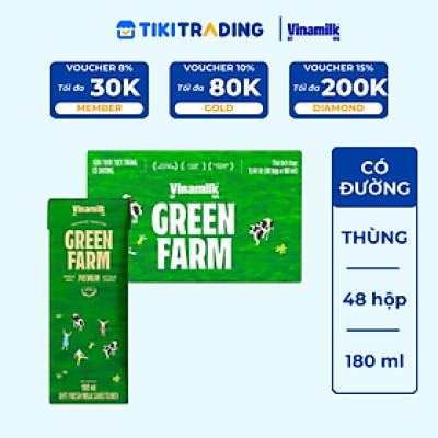 Thùng 48 hộp Sữa Tươi Tiệt Trùng Vinamilk Green Farm có đường 180ml