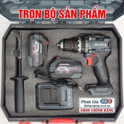 Máy khoan pin 13mm Workfix WF-ID160AK lực siết 160Nm, Không Chổi Than, Chống lật cổ tay-Bảo hành chính hãƞg.