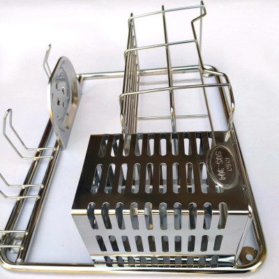 Kệ Inox Nhà Tắm Treo Tường Đa Năng - Khay bàn chải, để xà bông, chai lọ, có móc treo