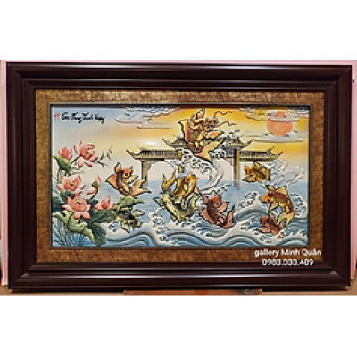 TRANH SỨ- CÁ CHÉP HÓA RỒNG VÀNG VƯỢT VŨ MÔN