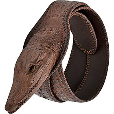 Thắt Lưng Nam Da Cá Sấu Nguyên Con Lớn Đầu Cá Sấu Huy Hoàng HT4232 - Nâu Đất