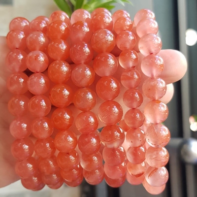 Vòng đeo tay nữ chuỗi mới đá mã não hồng cam bóng mượt đẹp size vòng hạt 10mm nam nữ mệnh hỏa mệnh thổ đeo ạ