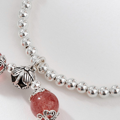 Vòng 2 line đá thạch anh dâu phối charm bạc mệnh hỏa, thổ - Ngọc Quý Gemstones