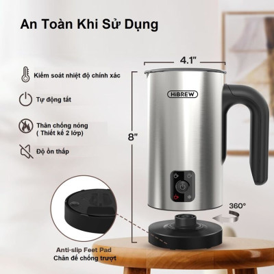 Máy tạo bọt sữa Nóng và Lạnh 4 trong 1 thương hiệu Mỹ HiBREW M3A - Hàng nhập khẩu
