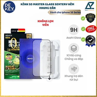 Kính Cường Lực DEKEY cho Iphone 16 Series/ 15 Series Không Lẹm Viền Kèm Khung Trợ Dán MASTERGLASS 3D SENTERY_Hàng Chính hãng Japan