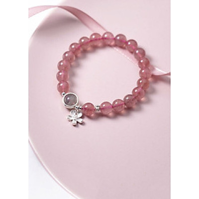 Vòng tay đá thạch anh dâu charm hoa 5 cánh mệnh hỏa, thổ - Ngọc Quý Gemstones