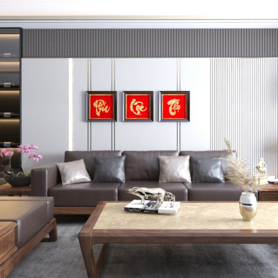 Tranh chữ Thọ mạ vàng 24K