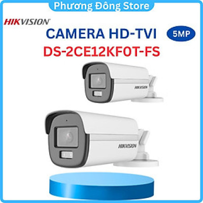 Camera HDTVI có màu ban đêm 5MP HIKVISION DS-2CE12KF0T-FS, Có màu đêm 3K 5MP, Đèn 40M, Tích hợp Mic chống nhiễu - Hàng chính hãng