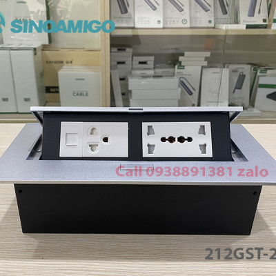 Ổ cắm âm bàn Sinoamigo Tích hợp 3 ổ điện 3 chấu, 1 ổ mạng Lan, Phù hợp lắp âm bàn làm việc, bàn văn phòng, phòng họp - Hàng chính hãng