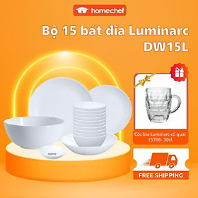 Bộ bát đĩa (tô, chén, dĩa) thủy tinh Luminarc Diwali 15 chi tiết, chịu sốc nhiệt tốt - DW15L