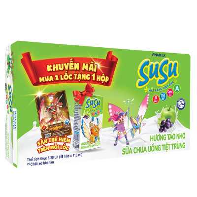 Sữa chua uống hương táo nho Vinamilk Susu - Thùng 48 hộp 110ml.