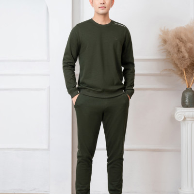 Bộ nỉ ALIGRO cổ tròn màu xanh rêu BN.12