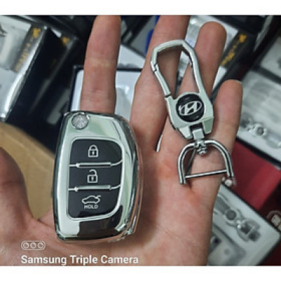 Bao chìa khoá ô tô xe I10 chìa cơ nút silicon mạ crom Full hộp