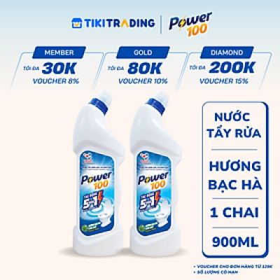 Combo 2 Chai Nước Tẩy Bồn Cầu Và Nhà Tắm POWER100 Hương Bạc Hà 900mlx2