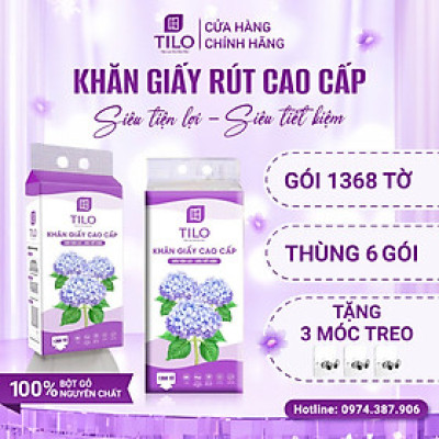 Combo 6 bịch giấy rút treo tường TiLo 1368 tờ tặng 3 móc treo đôi giấy dai mềm mịn