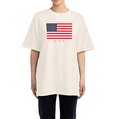 Áo Thun Nữ 100% Cotton In Cờ Mỹ USA Form Rộng Oversize