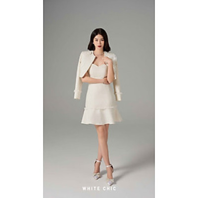Đầm dạ Tweed màu kem Blossom Thiết kế cao cấp WHITE CHIC