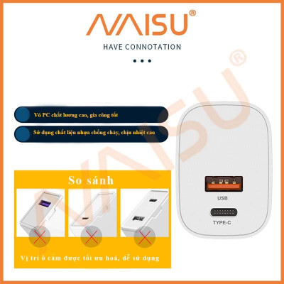 Sạc nhanh NAISU 18WA + C sạc nhanh đầy đủ giao thức 3C Bộ chuyển đổi được chứng nhận PD + QC3.0 sạc nhanh USB ID – 1815 - Hàng nhập khẩu