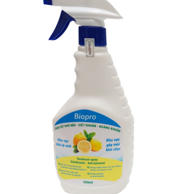 Chai xịt Biopro 500ml khử mùi diệt khuẩn kháng khuẩn Khu vực gây mùi khó chịu Khu vực nhà vệ sinh Hương chanh thơm mát