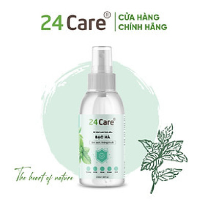 Xịt Phòng Tinh Dầu Bạc Hà Hữu Cơ Organic 24Care 50ML/100ML - Kháng khuẩn - Khử mùi hôi - Đuổi muỗi, côn trùng - Tập trung tinh thần làm việc, lái xe, học hành - Hương thơm thư giãn.