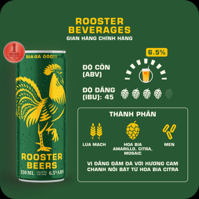 Bia thủ công | Rooster Beers IPA (Bia Gà IPA) Thùng 10 Lon cao Sleek can 330ml