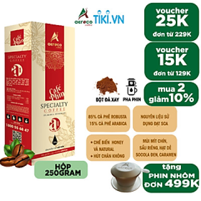 Đặc Sản Buôn Mê Thuột - Cà Phê Đặc Sản Aeroco A1, Hộp 250G, Pha Phin, Nguyên Chất 100% Rang Mộc Hậu Vị Ngọt Thơm Quyến Rũ