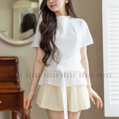 Áo trắng cột eo NGADO , Áo nữ kiểu , Áo công sở , Áo đi học , Áo thiết kế