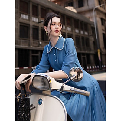 Đầm xanh xếp ly NGADO