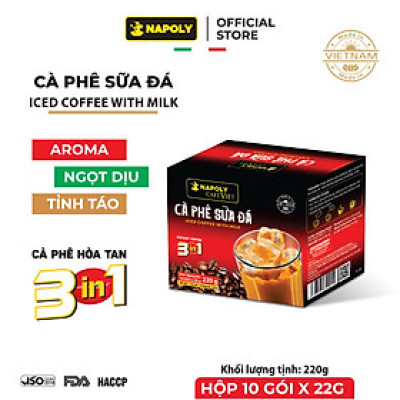 Cà Phê Sữa Đá hòa tan 3in1 Napoli Coffee (10 gói x 22g) - Cafe SẠCH, hạt Robusta/Arabica Nguyên Chất