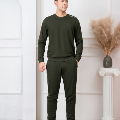 Bộ nỉ ALIGRO cổ tròn màu xanh rêu BN.12