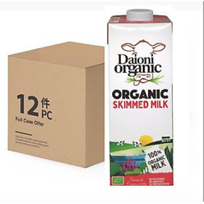 Date 03/2026 Sữa Tươi Hữu Cơ Tách Béo Tiệt Trùng 0.1% Daioni 1Lit x 12 Hộp