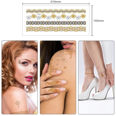 (Chọn mẫu) Hình xăm dán ánh kim, miếng dán xăm nhũ tạm thời henna tatoo vòng tay, băng tay Legaxi