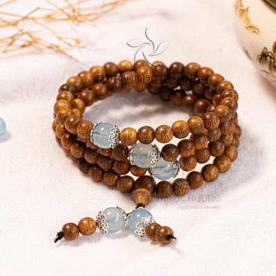 Vòng tay trầm hương tự nhiên 108 hạt mix Đá Phong Thủy  - Trầm Tốc - An yên, đoạn trừ 108 phiền não