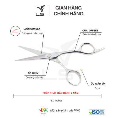 Kéo cắt tóc LS lưỡi thẳng quai offset phẳng đỡ ngón cố định CB13/5.0
