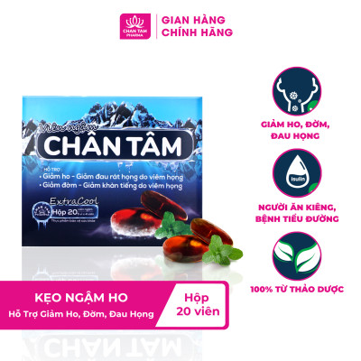 [Chính Hãng] Kẹo ngậm ho Chân Tâm Hộp 20 Viên - Hỗ Trợ Giảm Ho, Đờm, Đau Họng