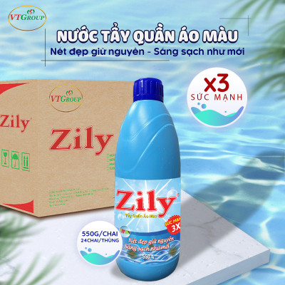 Nước Tẩy Quần Áo Màu Zily Chai 550g - ( Thùng 24 Chai ) - Tặng 1 Chai Nước Giặt KH 3.8Kg